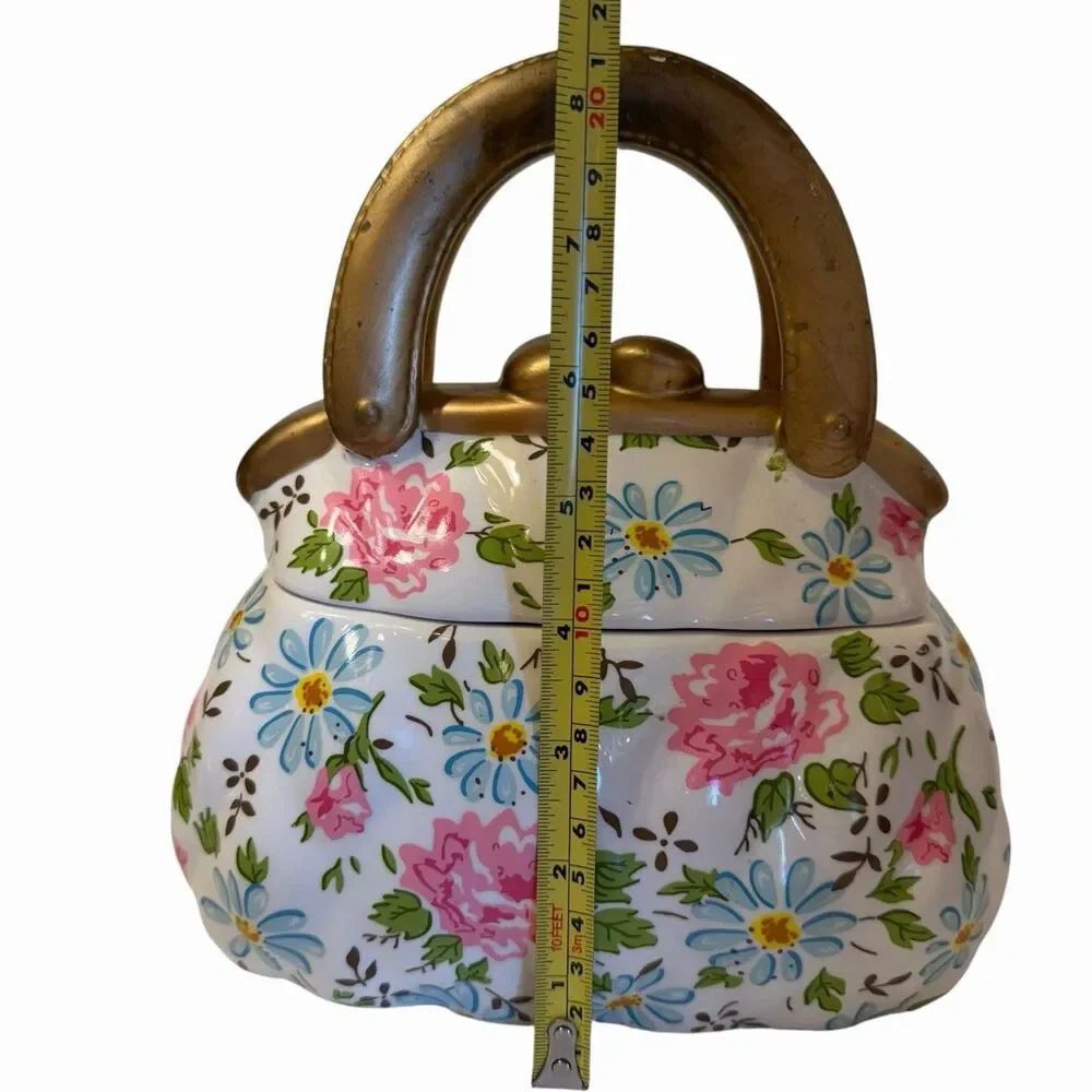 Purse Cookie Jar Floral Ceramic Handbag Storage Cottagecore Statement Decor